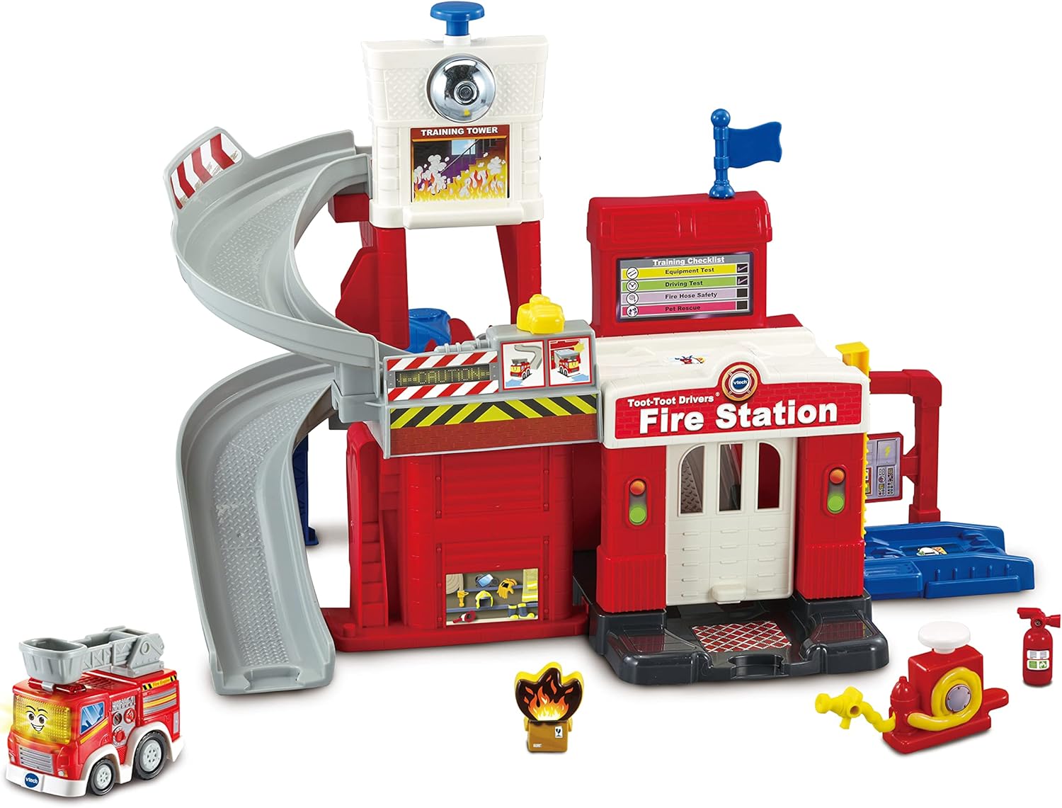 VTech Toot Toot Drivers Fire Station - interactive toddler fire play set with SmartPoint fire engine, bell and launch ramp, ages 1-5