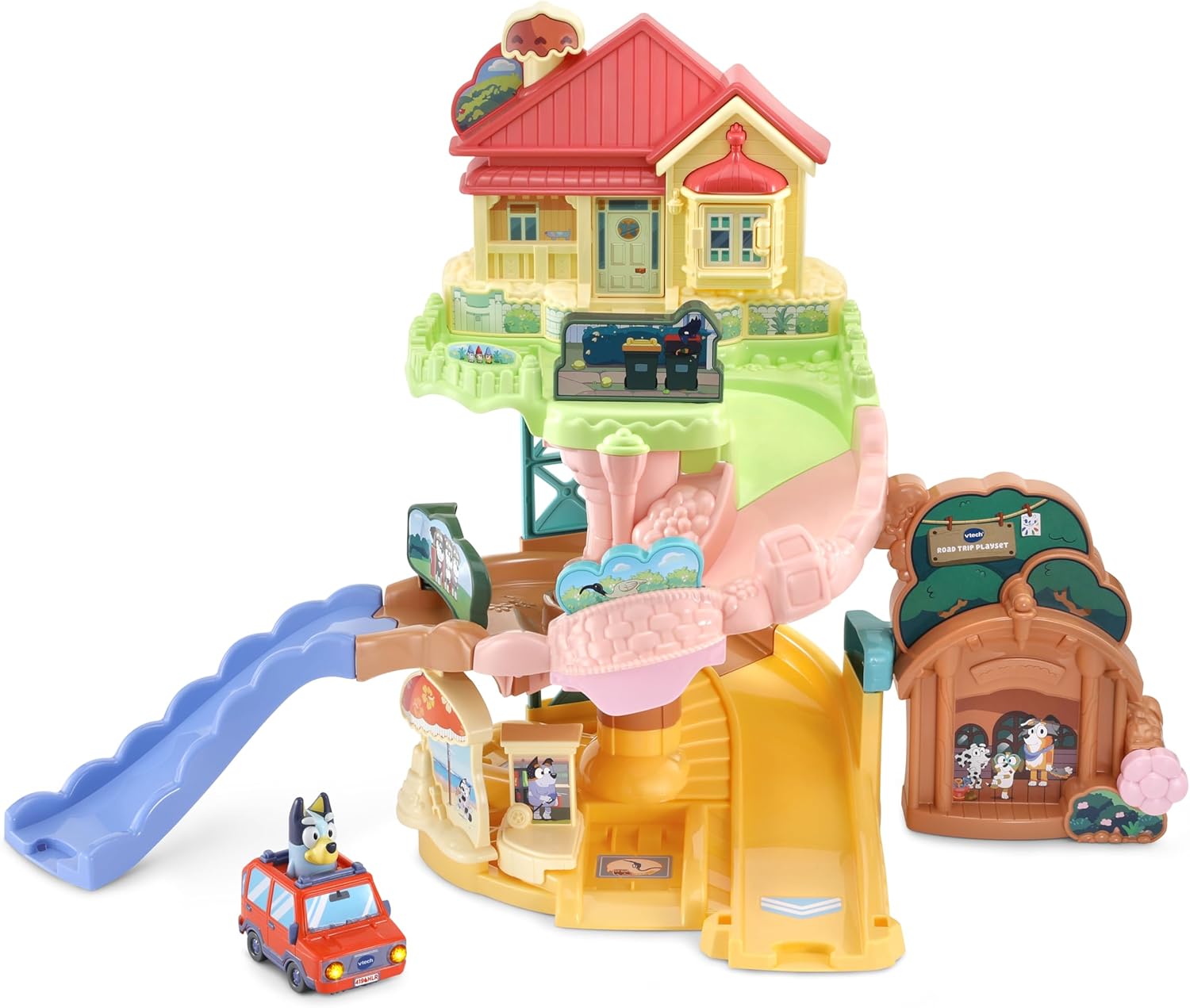 VTech Toot Toot Drivers Road Trip Play Set featuring Bluey - interactive toddler toy car and vehicle tracks with lights and sounds, ages 1-5